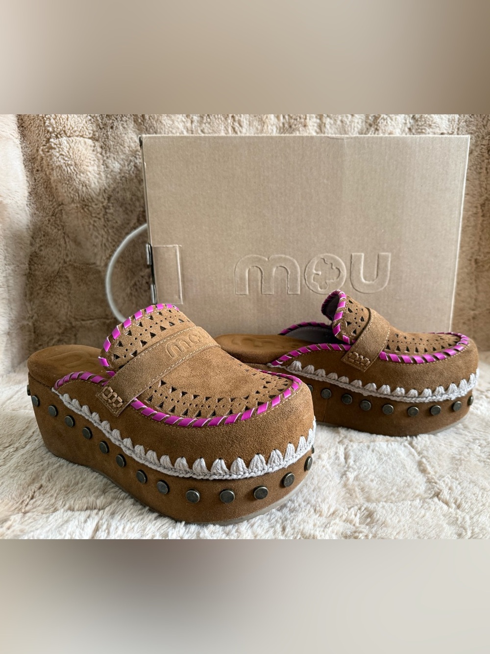 Mou Overstitched Suede Platform Rivets Clog - 8/38 Worn Once! - Picture 3 of 12